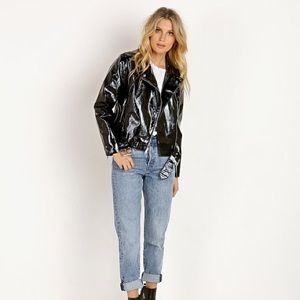 BB Dakota Black M Vinyl Moto Jacket NWT